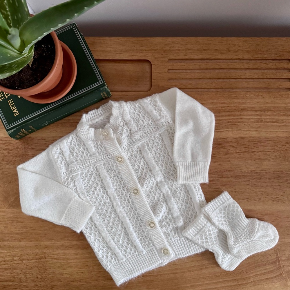 Vintage Handmade Baby Cardigan + Booties Set | Heirloom Knit | 3-6 months
